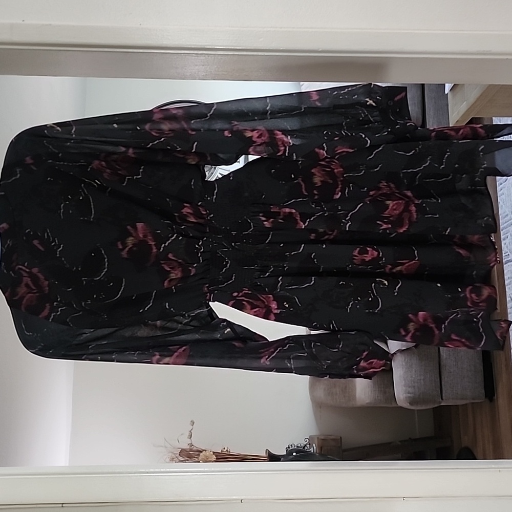 All Saints Nicola Rosalyn Floral Smocked Black and Pink Mini Dress - Picture 8 of 11